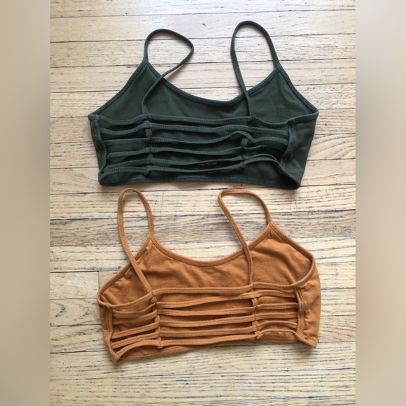 Open back Dark green/mustard yellow cropped tanks - Picture 2 of 2